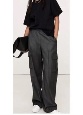 NWT Banana Republic Pull On Wool Flannel Cargo Pants Charcoal Med